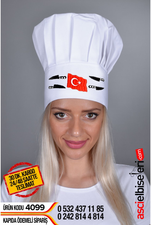 MANTAR TİPİ KEP BEYAZAŞÇI KEPİ Türk bayrağı ve bıçak nakış desenli